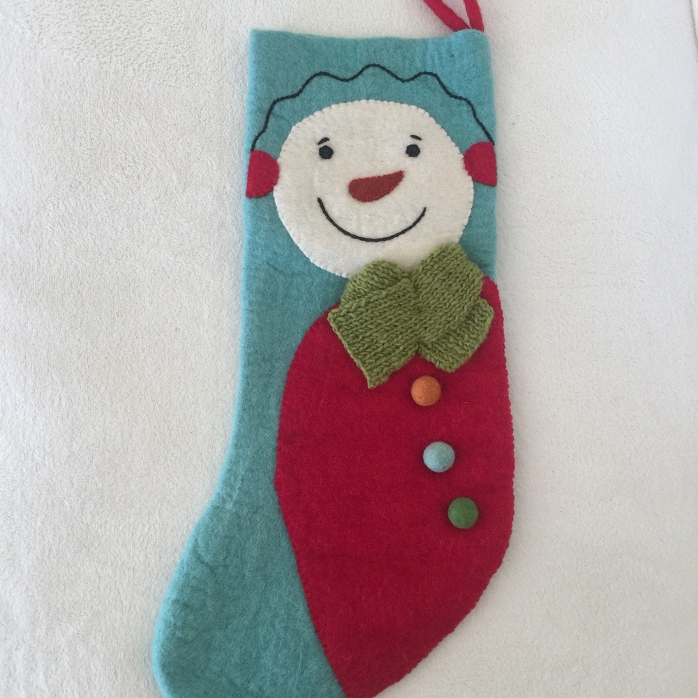 Beautiful Snowman Christmas Stocking 100% Wool